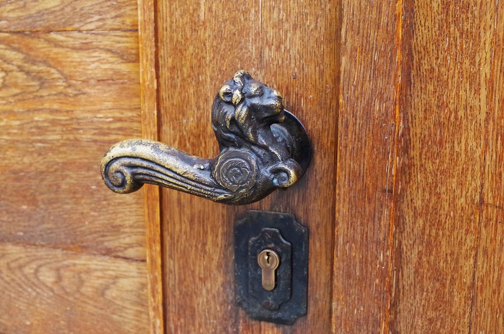 Lion door handle. Free public domain CC0 photo.