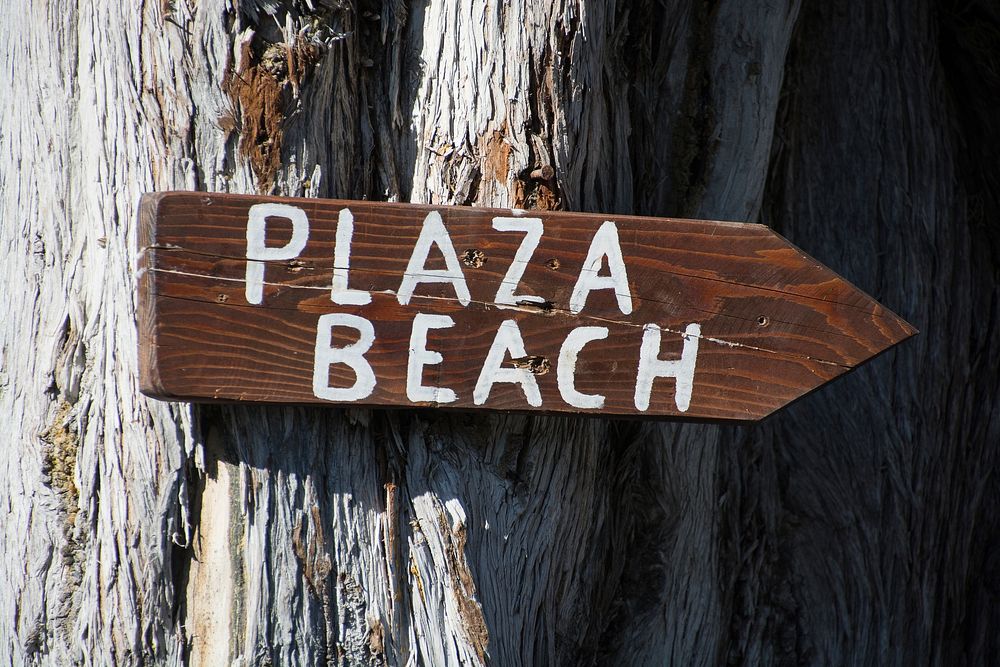 Plaza beach wooden sign. Free public domain CC0 photo.