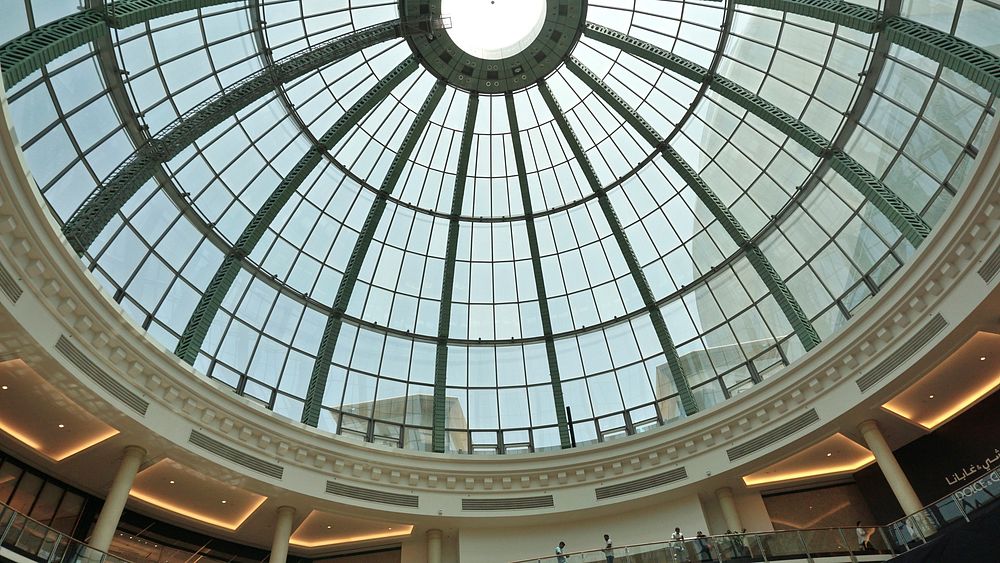 Glass ceiling inside Dubai mall. Free public domain CC0 image.