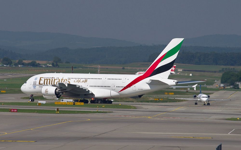 Emirates Airlines aircraft, Zurich airport, 18/09/2016.