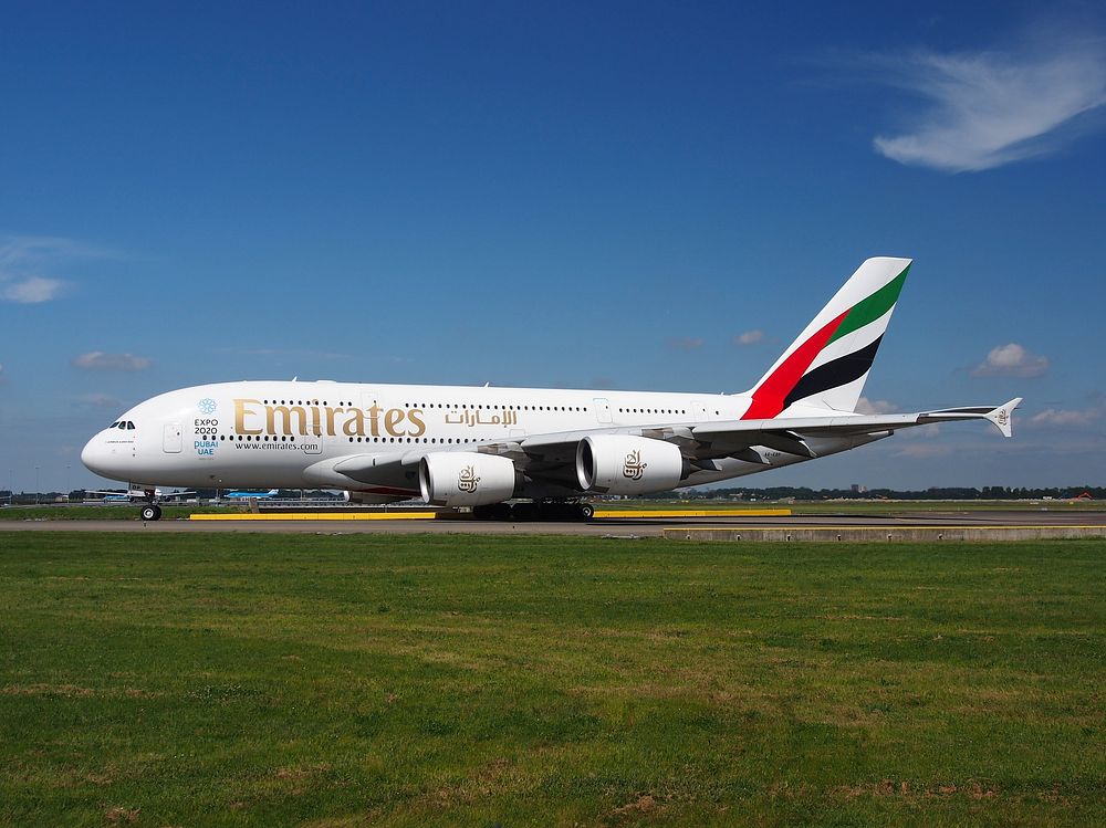 Emirates airlines airbus aircraft, Schiphol, 30/07/2015. 