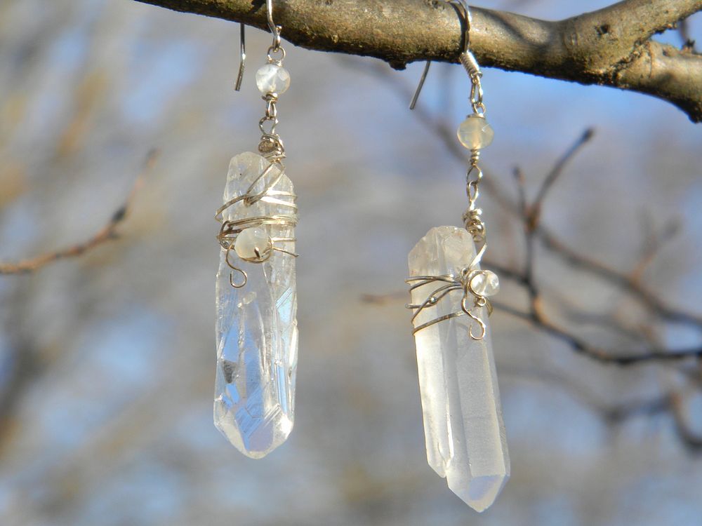 White crystal wire earring hanging. Free public domain CC0 image.