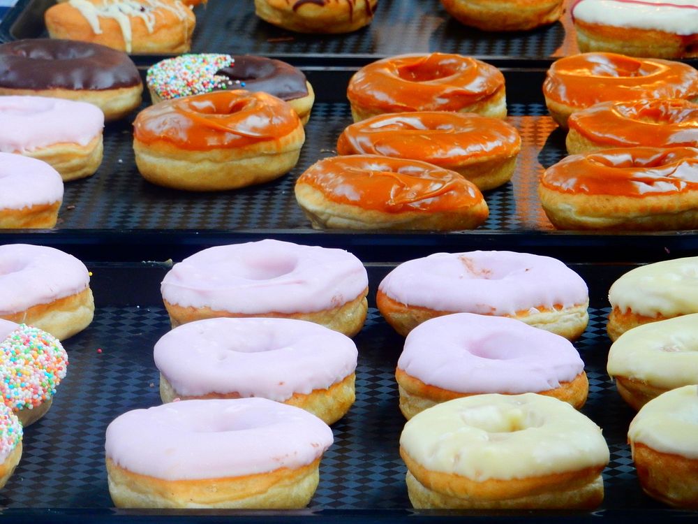 Free freshly baked glazed donuts image, public domain CC0 photo.