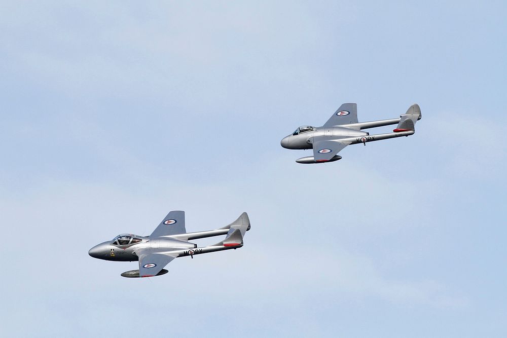 View of two Royal Norwegian Air Force planes flying in the sky. Free public domain CC0 photo.