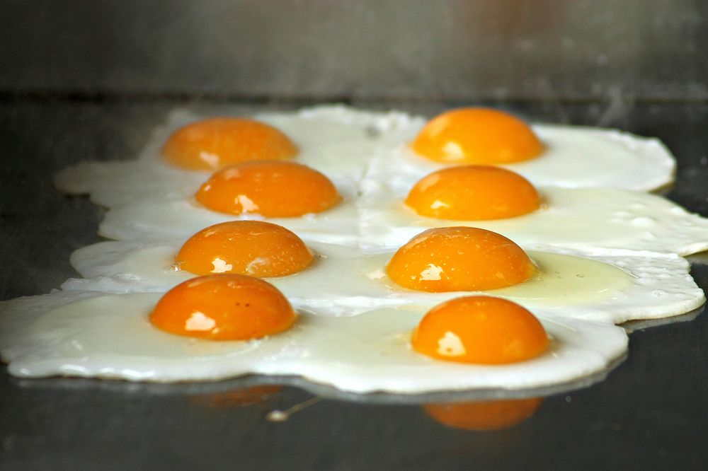 Fried eggs, sunny side up. Free public domain CC0 image