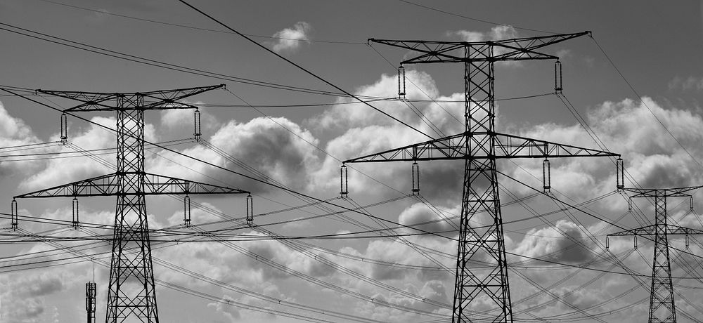 Pylon with transmission power lines. Free public domain CC0 photo.
