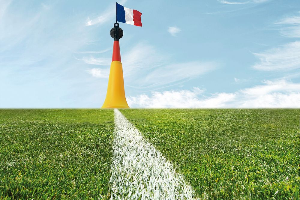 Football playing field, French flag. Free public domain CC0 image.