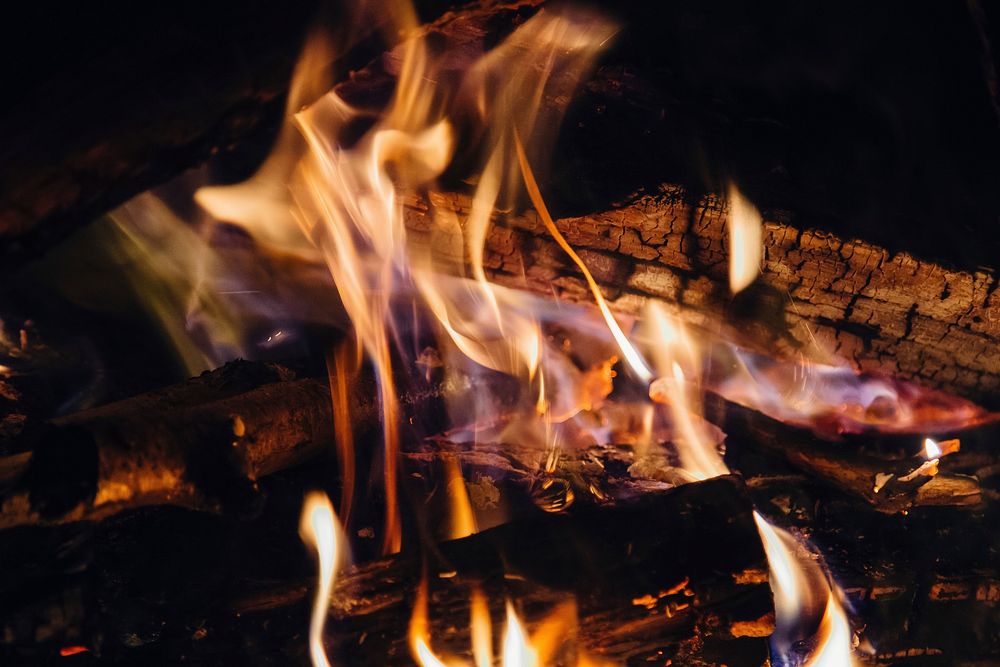 Fire background, burning firewood. Free public domain CC0 image.