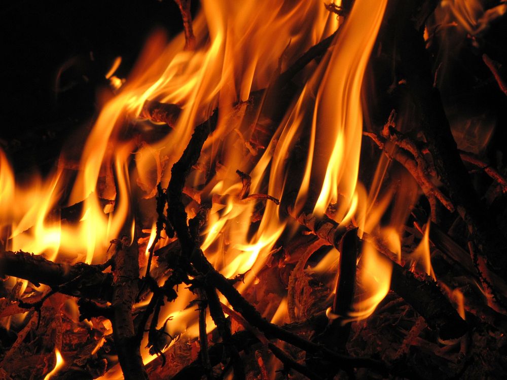 Fire background, burning firewood. Free public domain CC0 image.