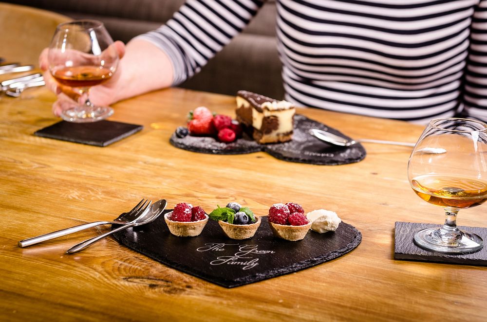 Berry tarts on table. Free public domain CC0 photo.
