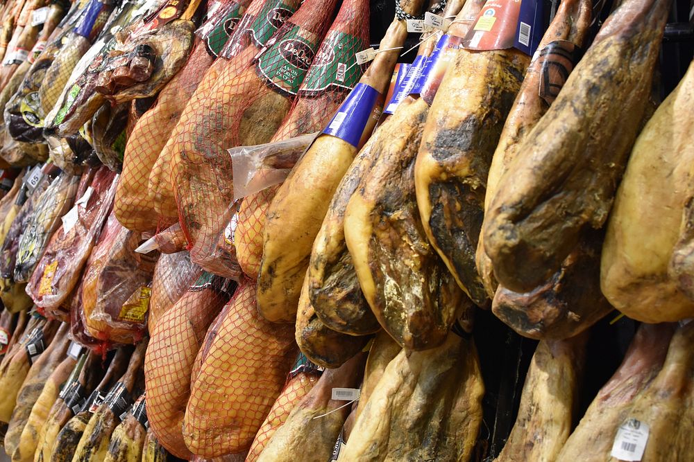 Pork legs in a meat market. Free public domain CC0 photo