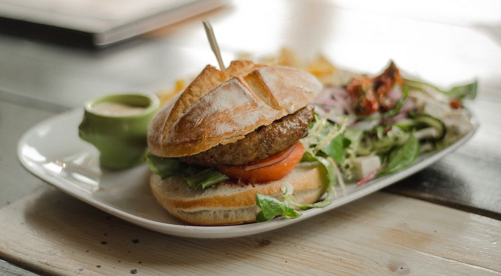 Burger with salad. Free public domain CC0 image