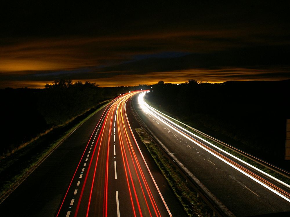 Highway at night photo. Free public domain CC0 image.