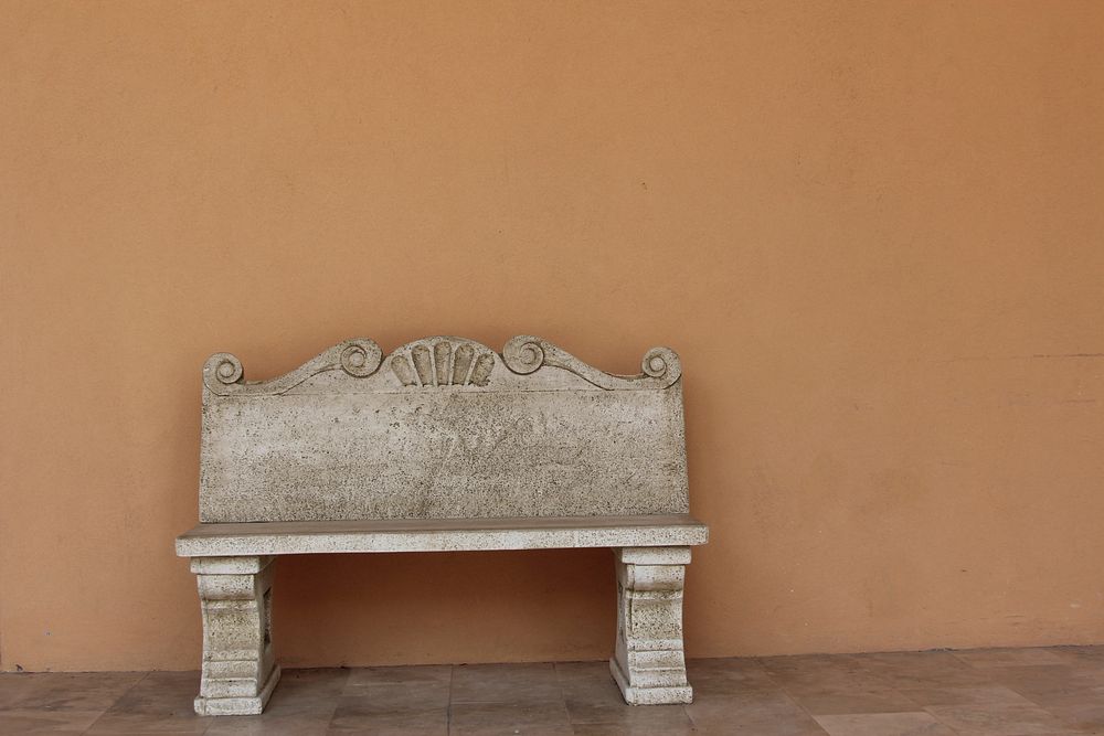 White stone bench. Free public domain CC0 photo
