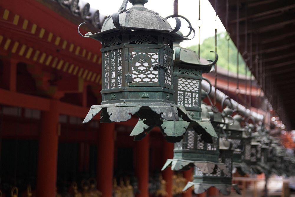 Lanterns at Shinto shrine. Free public domain CC0 photo.