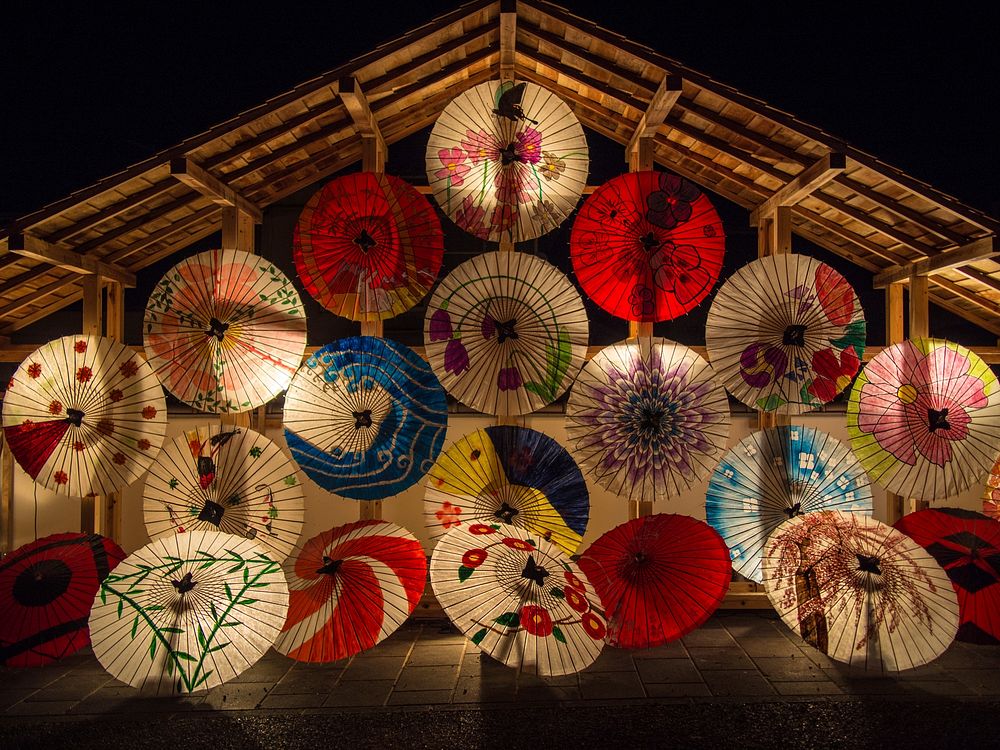 Japanese umbrellas, background photo. Free public domain CC0 image.