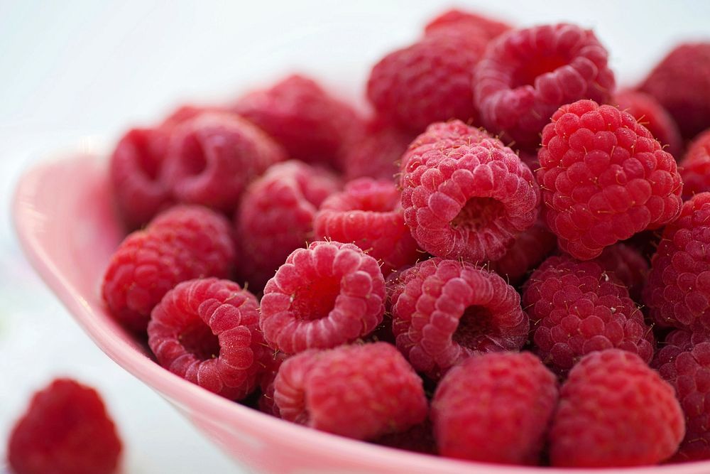 Free raspberries closeup image, public domain fruit CC0 photo.