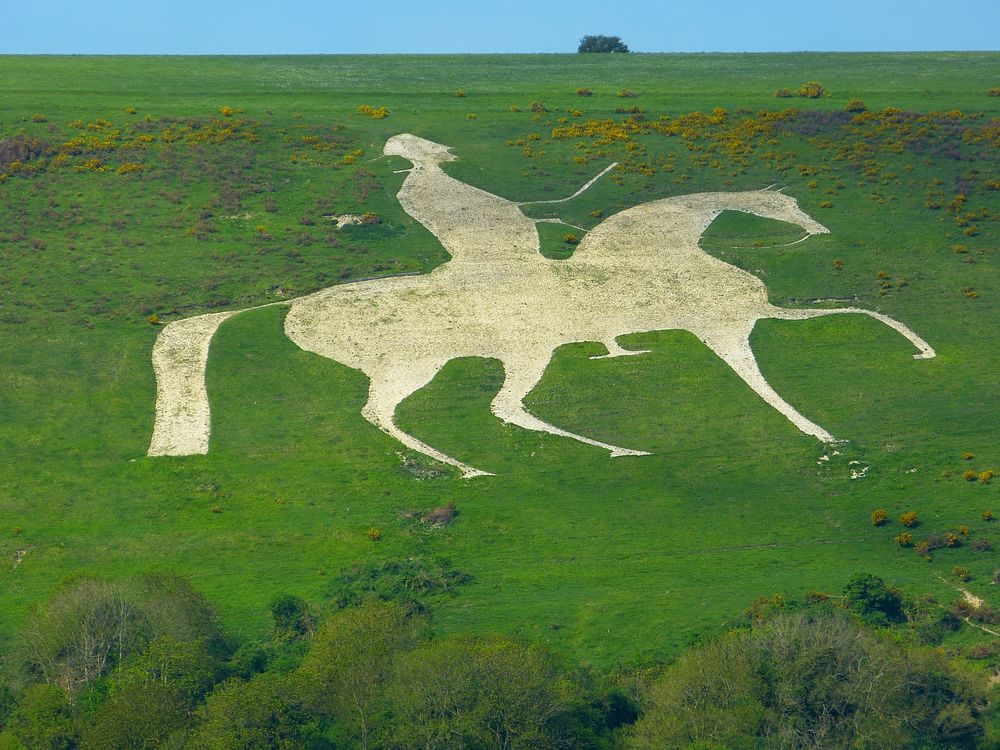 Osmington white horse outline, England.