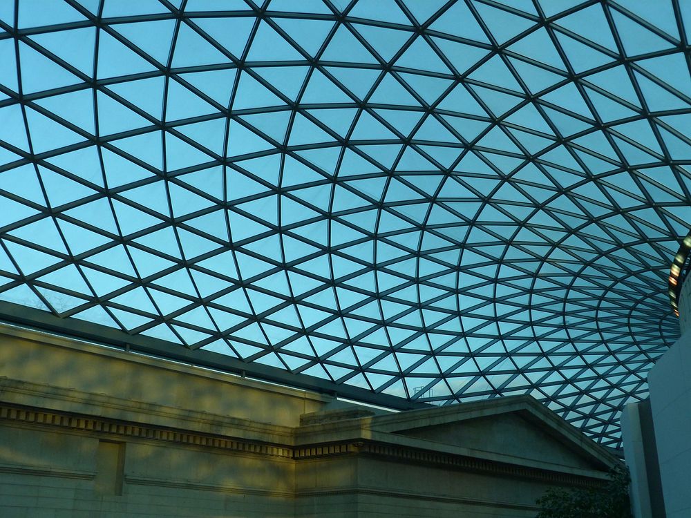 London museum, glass roof. Free public domain CC0 photo.