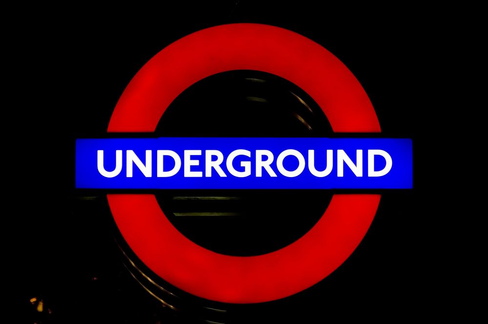 Underground city lights, subway station. London, UK - Aug. 14, 2015