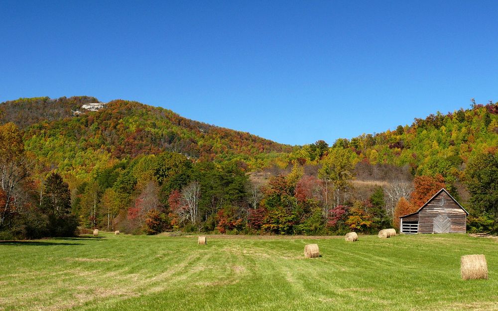 Hay field near mountain. Free public domain CC0 photo.