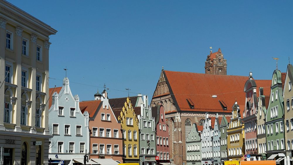 Colorful buildings in the center of Landshut old town in Germany. Free public domain CC0 image.