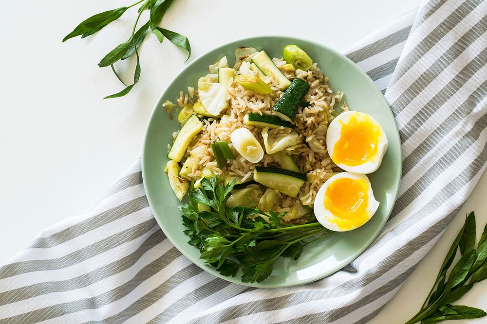 Free stir fried rice with boiled egg image, public domain food CC0 photo.