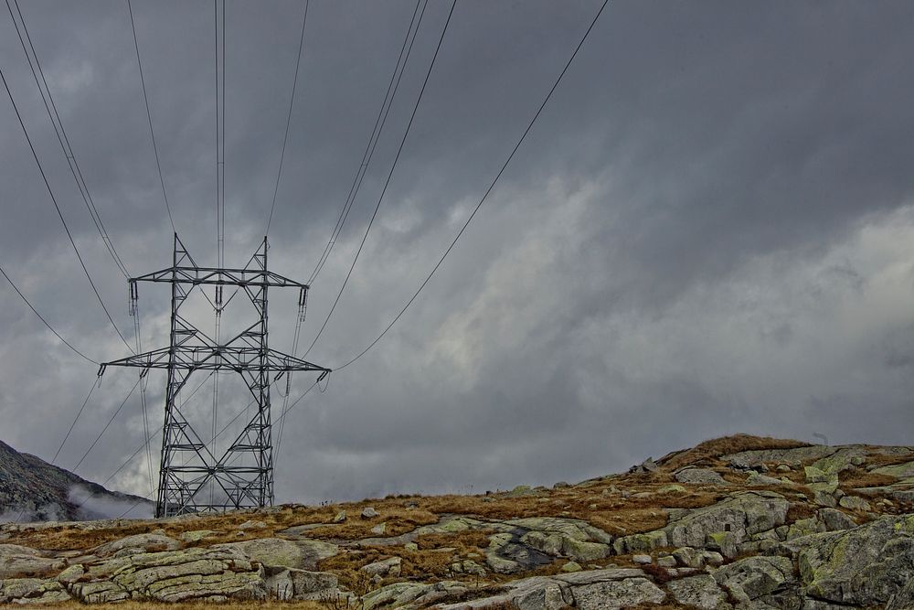 Power lines on electric transmission. Free public domain CC0 photo.