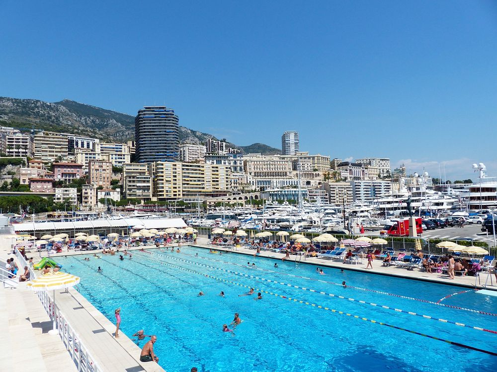 Swimming pool in Monaco, sports photography. Free public domain CC0 image.