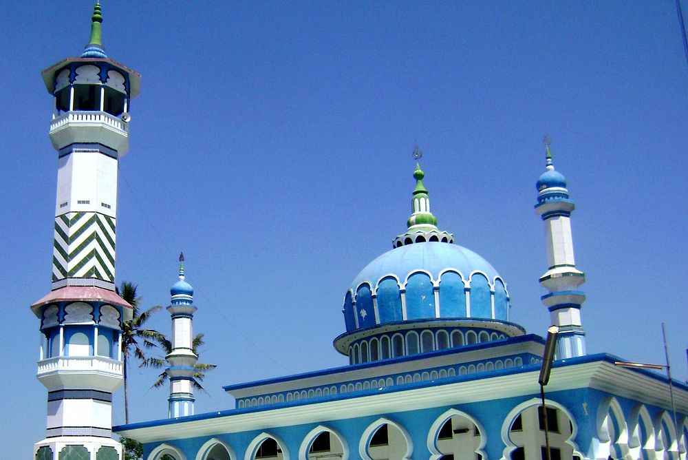 Blue Islamic mosque in Indonesia. Free public domain CC0 image.
