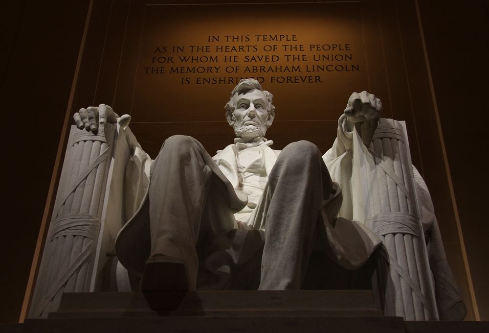 Abraham Lincoln statue at Lincoln Memorial in Washington DC. Free public domain CC0 photo.