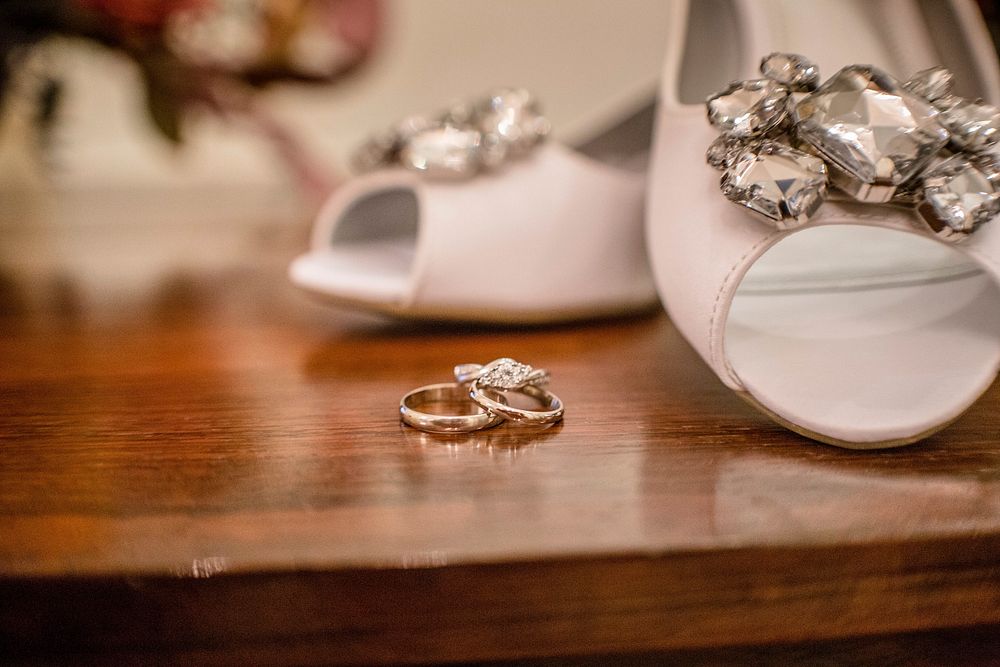 Wedding ring with bride shoe. Free public domain CC0 image.