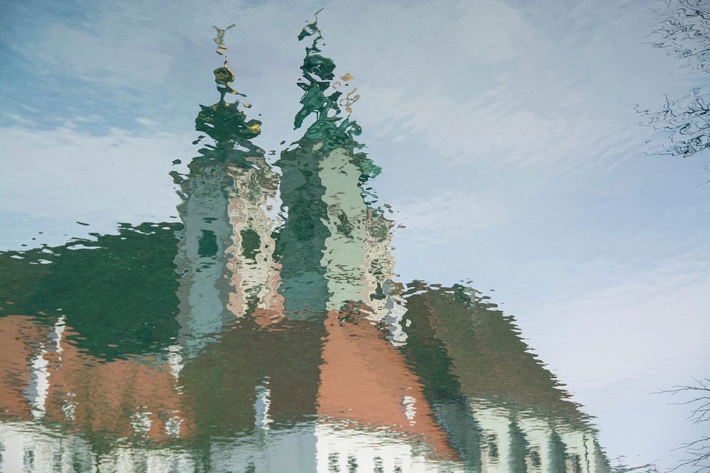 Reflection of church on water. Free public domain CC0 photo.