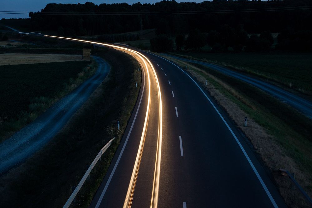 Highway at night photo. Free public domain CC0 image.