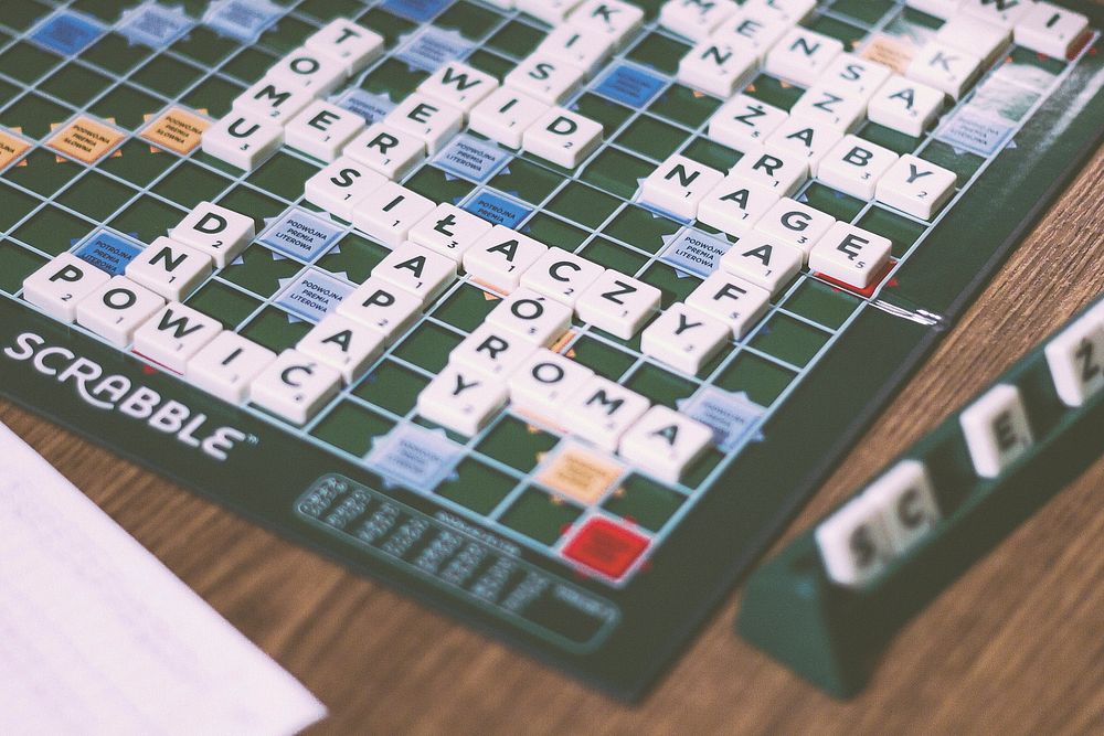 Scrabble board games, location unknown, 5 September 2015.