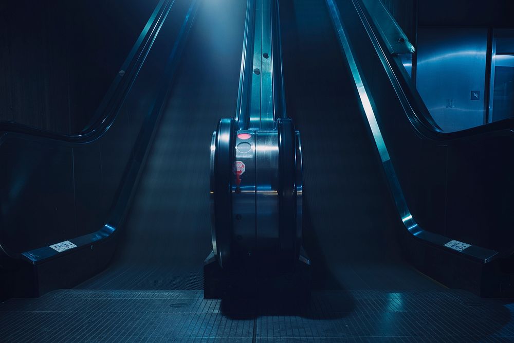 Escalator in the dark. Free public domain CC0 photo.