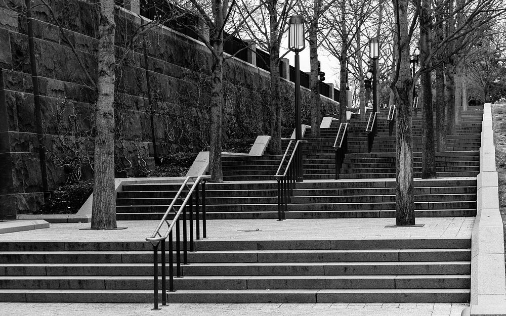 Staircase black and white photo. Free public domain CC0 image.
