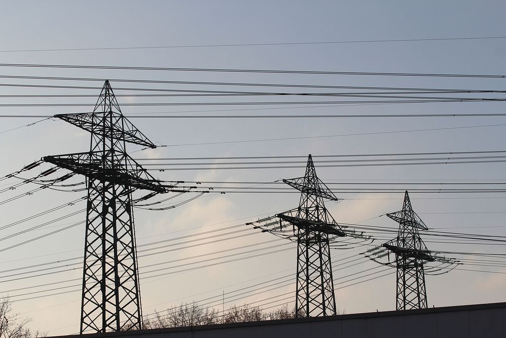 Power lines on electric transmission. Free public domain CC0 photo.