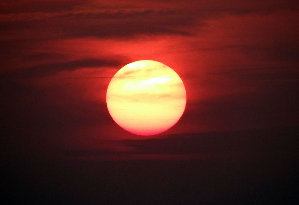 Golden orange sunset in red sky. Free public domain CC0 image.