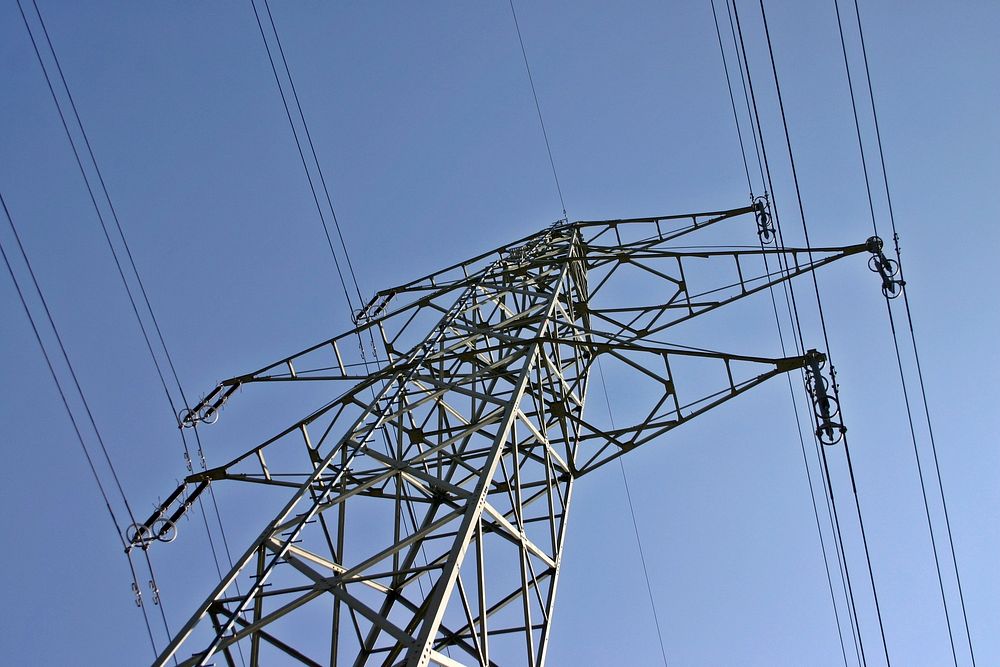 Electric transmission tower power lines. Free public domain CC0 image.