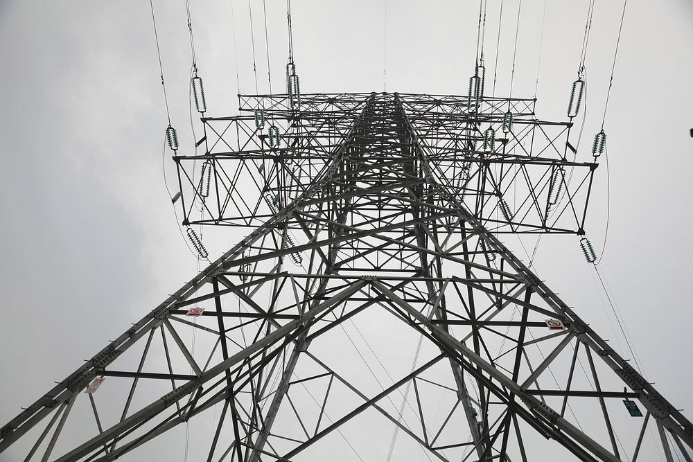 Pylon with transmission power lines. Free public domain CC0 image.