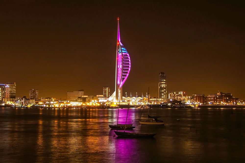 Portsmouth at night, England. Free public domain CC0 photo.