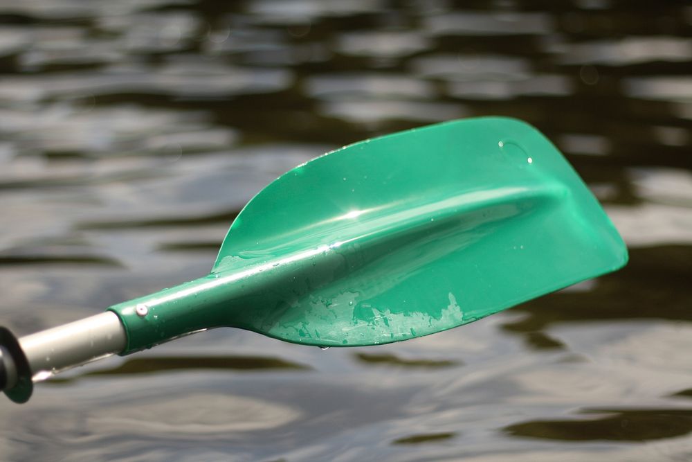 Closeup on green kayaking paddle. Free public domain CC0 photo.