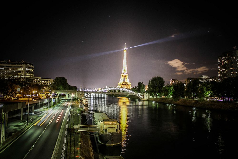 Eiffel tower at night, Paris, France. Free public domain CC0 image.