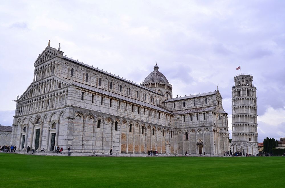 Historical church architecture by the Leaning Tower of Pisa. Free public domain CC0 image.