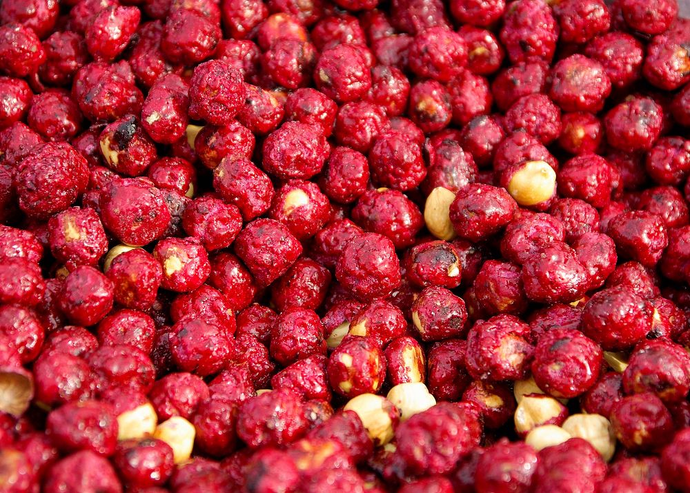 Red hazelnut candy. Free public domain CC0 photo.