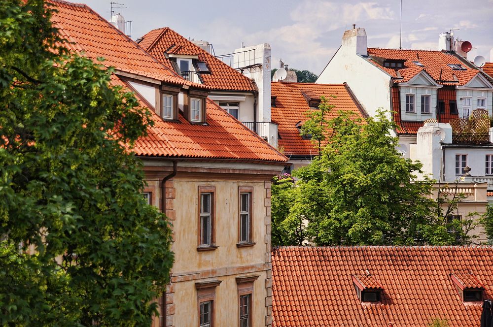 Tile roof houses in Prague. Free public domain CC0 photo.