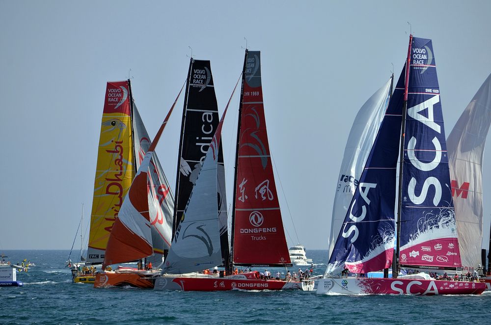 SCA, Dongfeng, Alvimedica, Abu Dhabi in Volvo Ocean boat Race, location unknown, February 14, 2015. View public domain image…