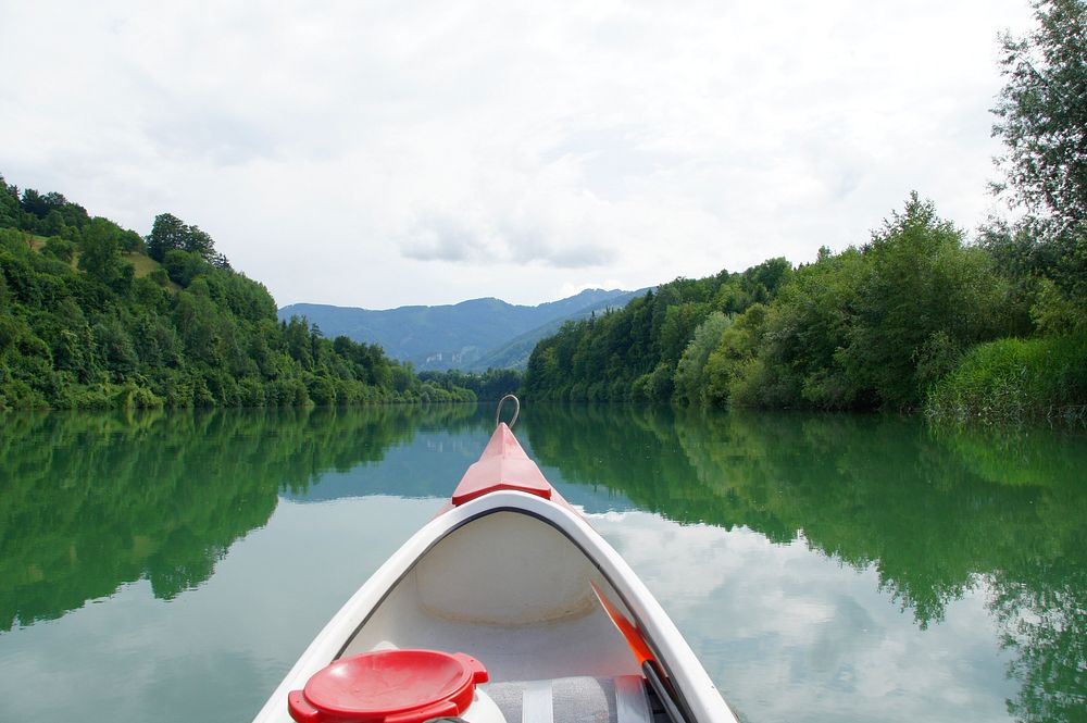 Canoe in river. Free public domain CC0 photo.