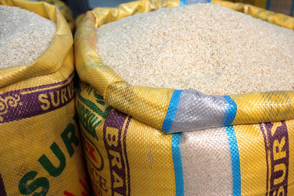 Rice in sacks. Free public domain CC0 image